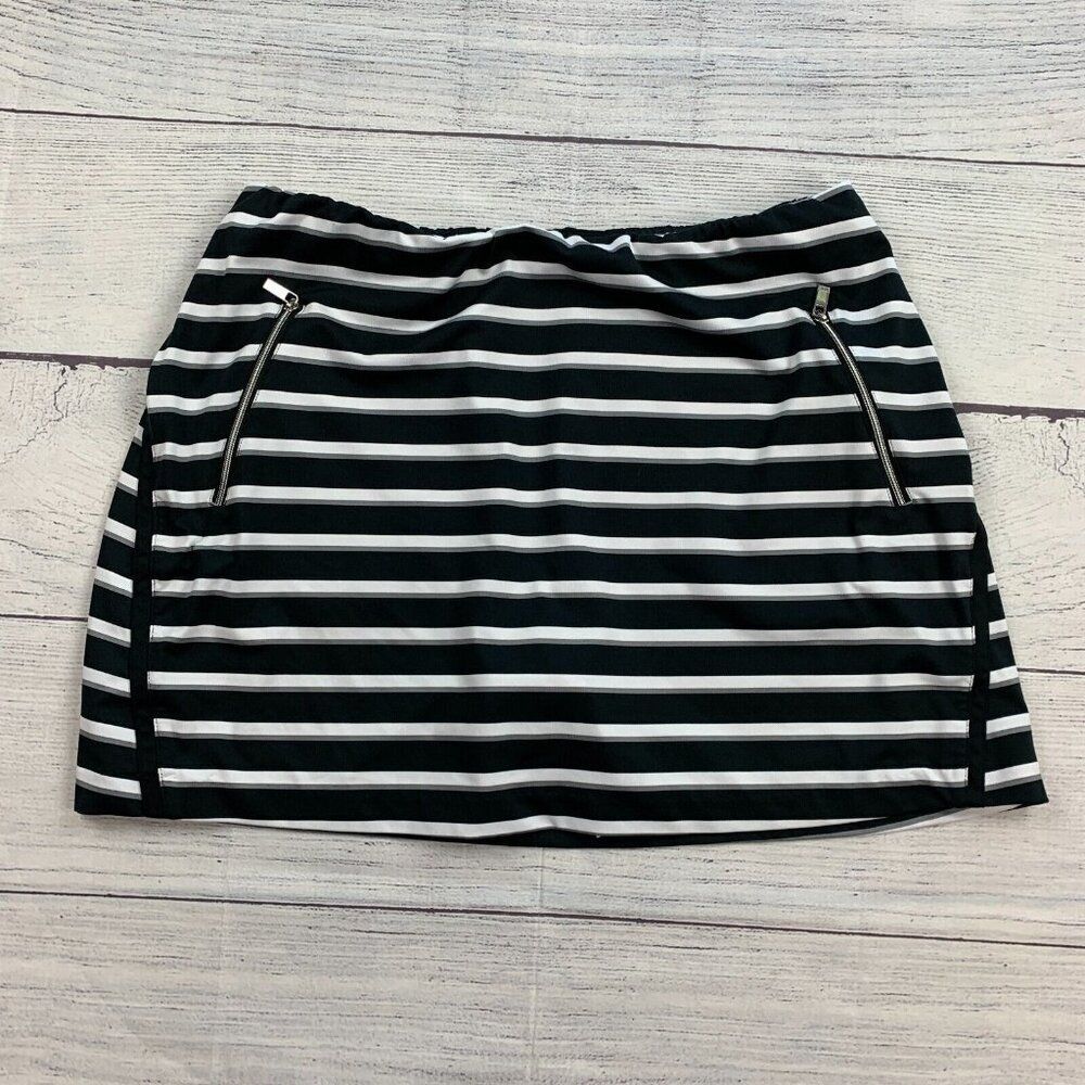 Tail Golf Skort L 12 Shorts Under Skirt Black White Stripe Pull on Length 15"